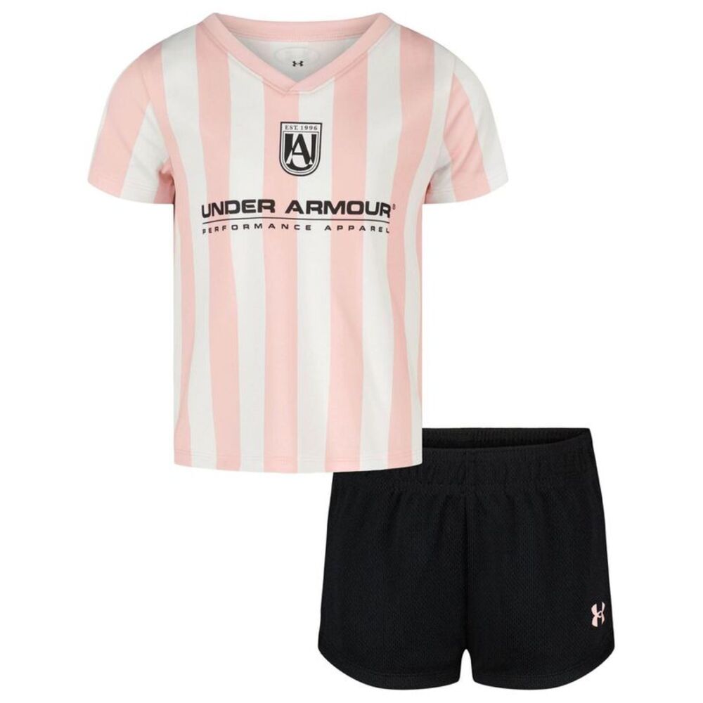 Under Armour Childrens/Kids Striped T-Shirt & Shorts Set / Pink/Black